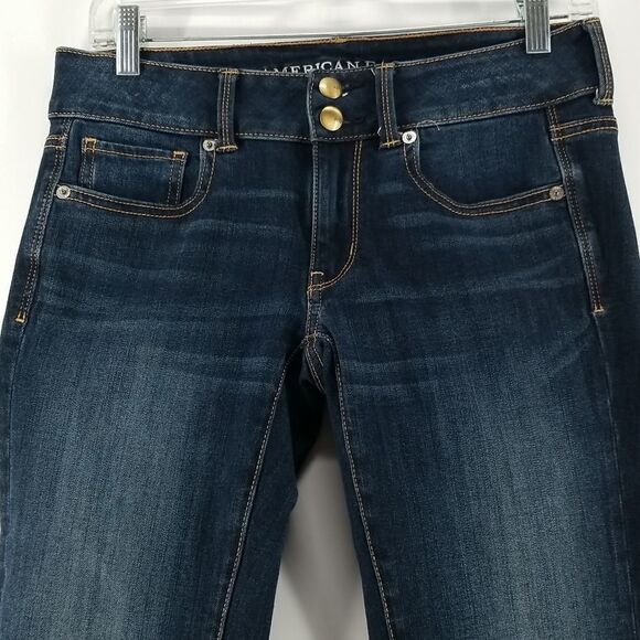 American Eagle Jeans Women's Size 4 Blue Washed Artist Crop Denim Super Stretch - Picture 2 of 10